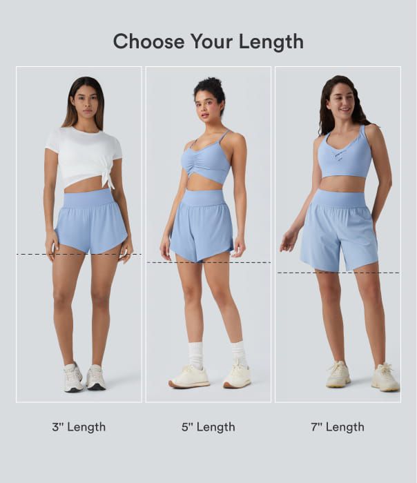SoftlyZero™ QuickDry High Waisted Tummy Control Reflective Dots Crossover Hem 2-in-1 Running Shorts 3'' with Pockets