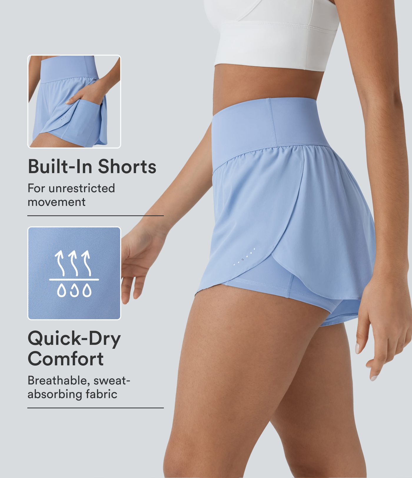 SoftlyZero™ QuickDry High Waisted Tummy Control Reflective Dots Crossover Hem 2-in-1 Running Shorts 3'' with Pockets SoftlyZero™ QuickDry High Waisted Tummy Control Reflective Dots Crossover Hem 2-in-1 Running Shorts 3'' with Pockets