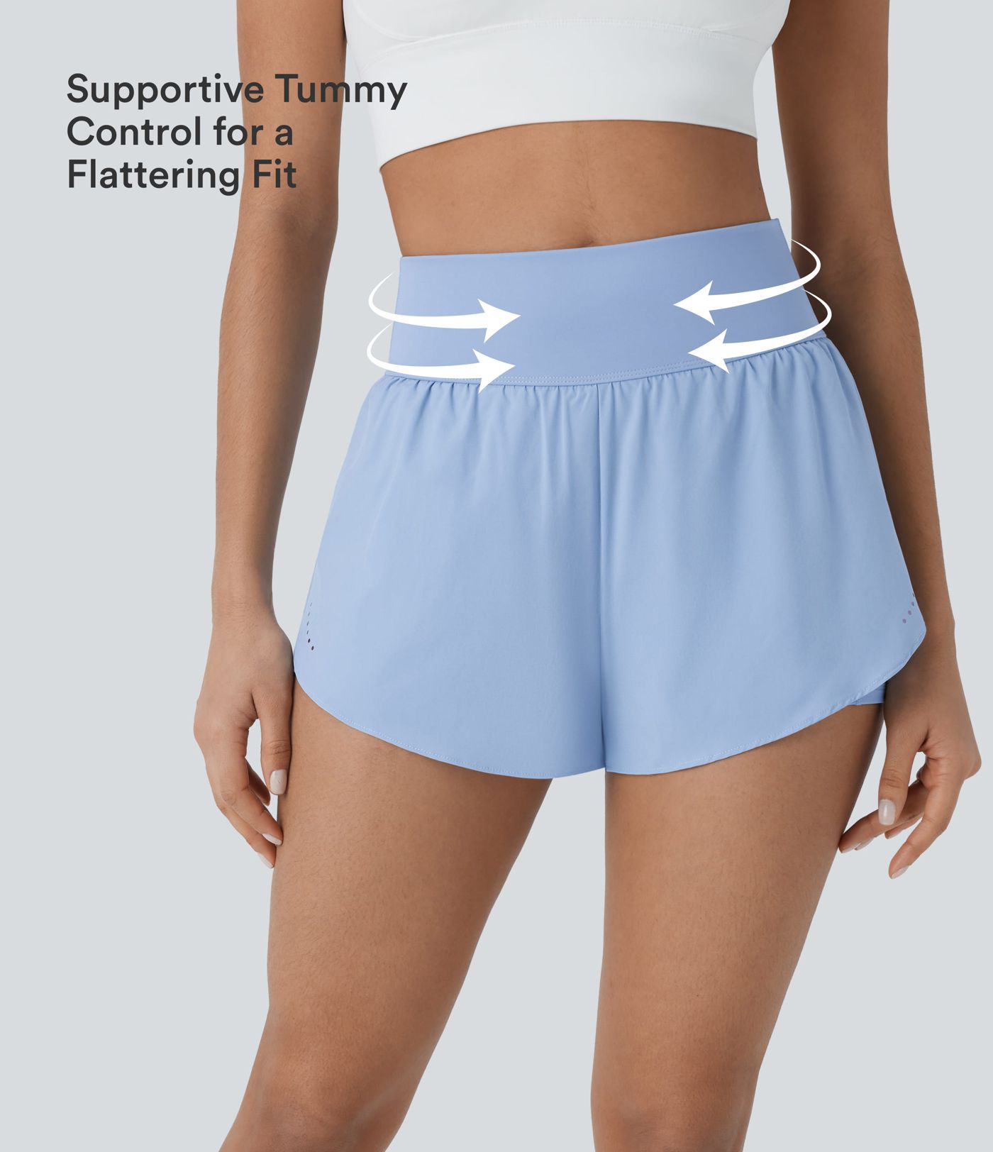 SoftlyZero™ QuickDry High Waisted Tummy Control Reflective Dots Crossover Hem 2-in-1 Running Shorts 3'' with Pockets SoftlyZero™ QuickDry High Waisted Tummy Control Reflective Dots Crossover Hem 2-in-1 Running Shorts 3'' with Pockets