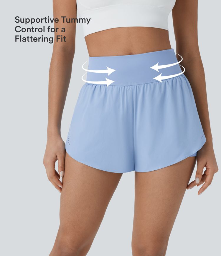 SoftlyZero™ QuickDry High Waisted Tummy Control Reflective Dots Crossover Hem 2-in-1 Running Shorts 3'' with Pockets SoftlyZero™ QuickDry High Waisted Tummy Control Reflective Dots Crossover Hem 2-in-1 Running Shorts 3'' with Pockets
