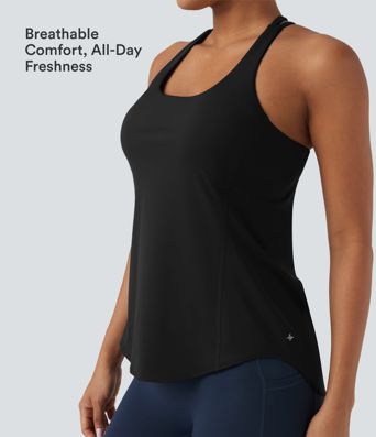 Halara UltraSculpt™ Round Neck Crisscross Back Running Tank Tops DD-F Cups