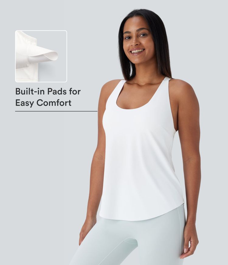 U Neck Curved Hem Cool Touch Yoga Tank Top-UPF50+