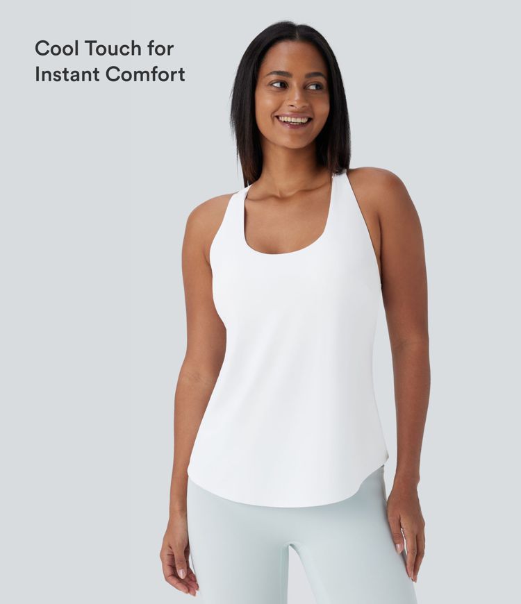 U Neck Curved Hem Cool Touch Yoga Tank Top-UPF50+
