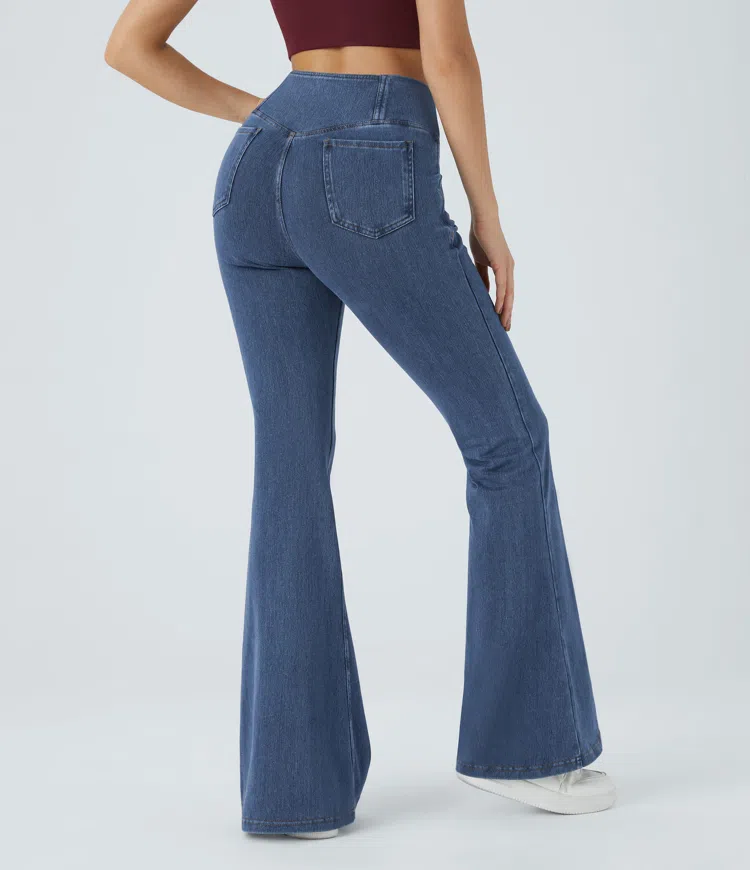 Washed Denim Bleached Blue Halara Flex™ Jean décontracté lavé taille haute à poche croisée / 2