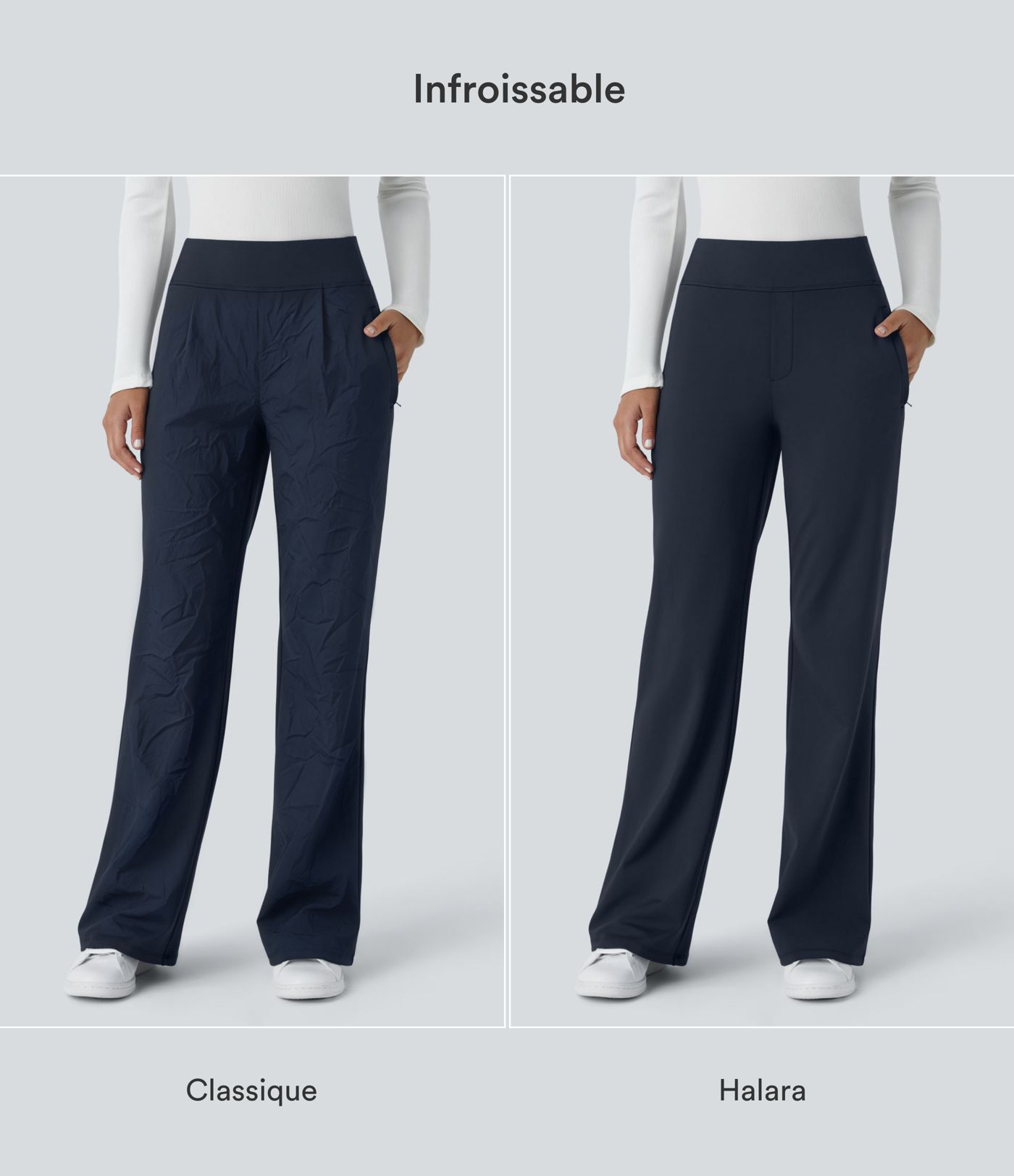 Pantalon tailleur évasé taille mi-haute Halara Flex™ DayStretch avec zip latéral et poches Pantalon tailleur évasé taille mi-haute Halara Flex™ DayStretch avec zip latéral et poches