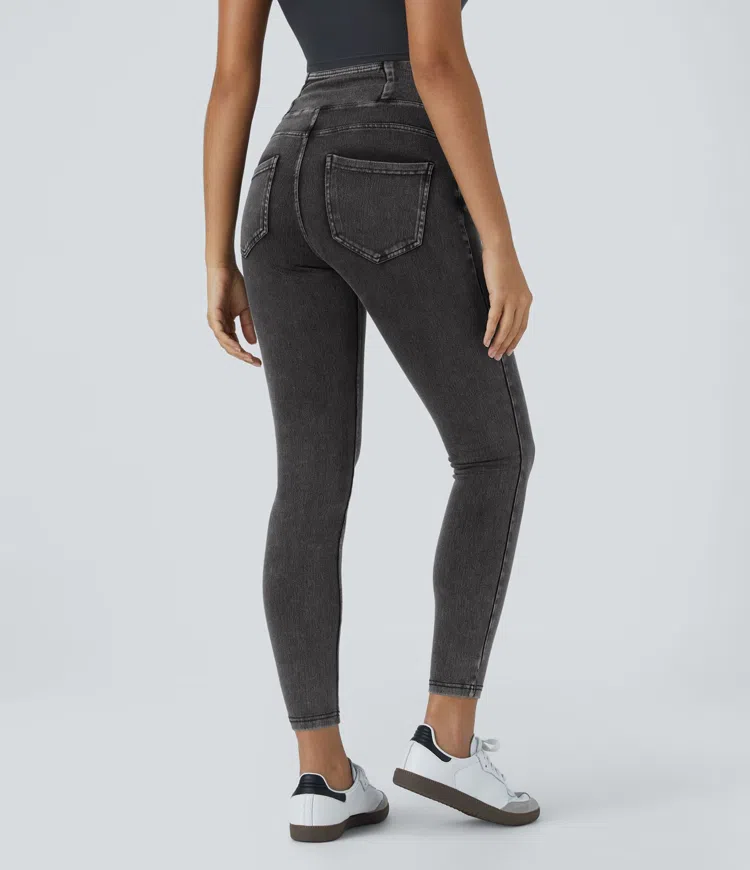 Hemp Rope Black Denim Halara Flex™ Arbeitsleggings aus elastischem Strick-Denim mit hohem Bund und mehreren Taschen / 2