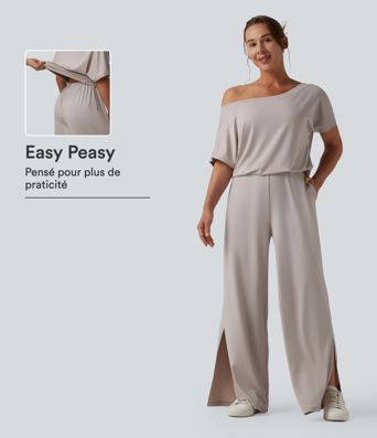 Combinaison casual asymétrique manches courtes avec poches et fente - Easy Peasy Combinaison casual asymétrique manches courtes avec poches et fente - Easy Peasy