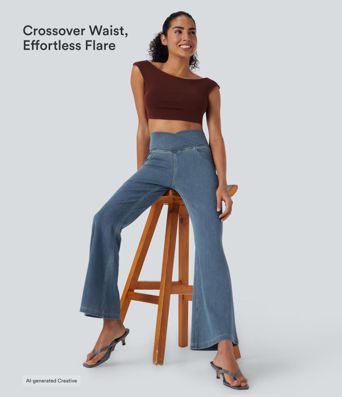 Halara Flex™ High Waisted Crossover Pocket Washed Casual Jeans