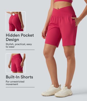 Short de yoga 2-en-1 taille haute croisée en SoftlyZero™ Airy à toucher frais 22,9 cm avec poches Short de yoga 2-en-1 taille haute croisée en SoftlyZero™ Airy à toucher frais 22,9 cm avec poches