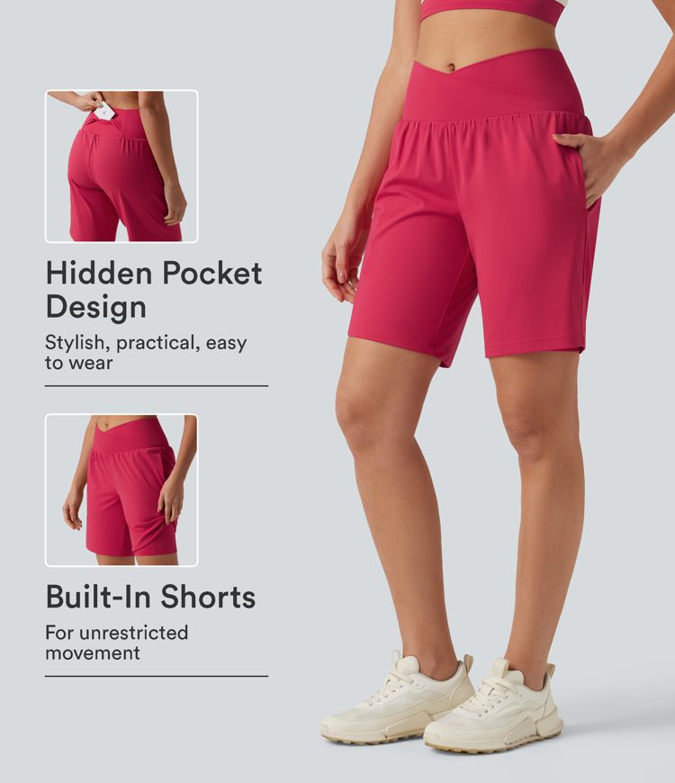 Short de yoga 2-en-1 taille haute croisée en SoftlyZero™ Airy à toucher frais 22,9 cm avec poches Short de yoga 2-en-1 taille haute croisée en SoftlyZero™ Airy à toucher frais 22,9 cm avec poches