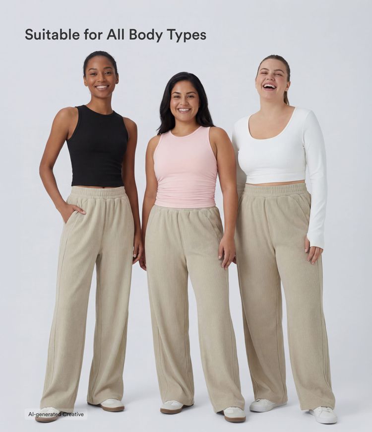 High Waisted Pocket Straight Leg Baggy Mop Corduroy Casual Pants