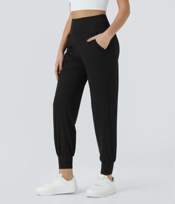 High Waisted Plain Side Pocket Casual Joggers