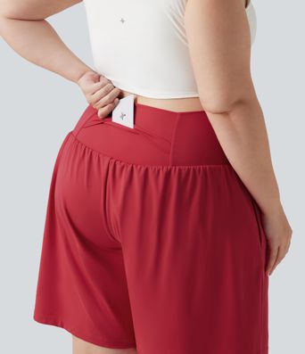 Plus Size SoftlyZero™ Airy Super High Waisted 2-in-1 Cool Touch Yoga Shorts 9'' with Pockets Plus Size SoftlyZero™ Airy Super High Waisted 2-in-1 Cool Touch Yoga Shorts 9'' with Pockets