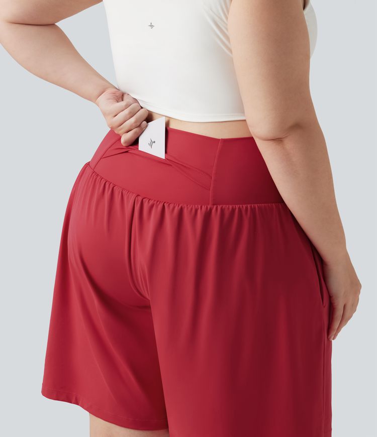 Plus Size SoftlyZero™ Airy Super High Waisted 2-in-1 Cool Touch Yoga Shorts 9'' with Pockets Plus Size SoftlyZero™ Airy Super High Waisted 2-in-1 Cool Touch Yoga Shorts 9'' with Pockets