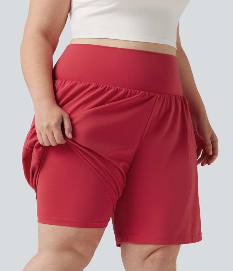 Plus Size SoftlyZero™ Airy Super High Waisted 2-in-1 Cool Touch Yoga Shorts 9'' with Pockets Plus Size SoftlyZero™ Airy Super High Waisted 2-in-1 Cool Touch Yoga Shorts 9'' with Pockets