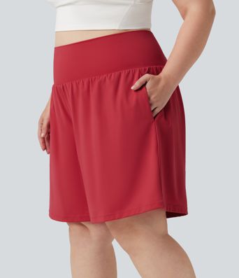 Plus Size SoftlyZero™ Airy Super High Waisted 2-in-1 Cool Touch Yoga Shorts 9'' with Pockets Plus Size SoftlyZero™ Airy Super High Waisted 2-in-1 Cool Touch Yoga Shorts 9'' with Pockets