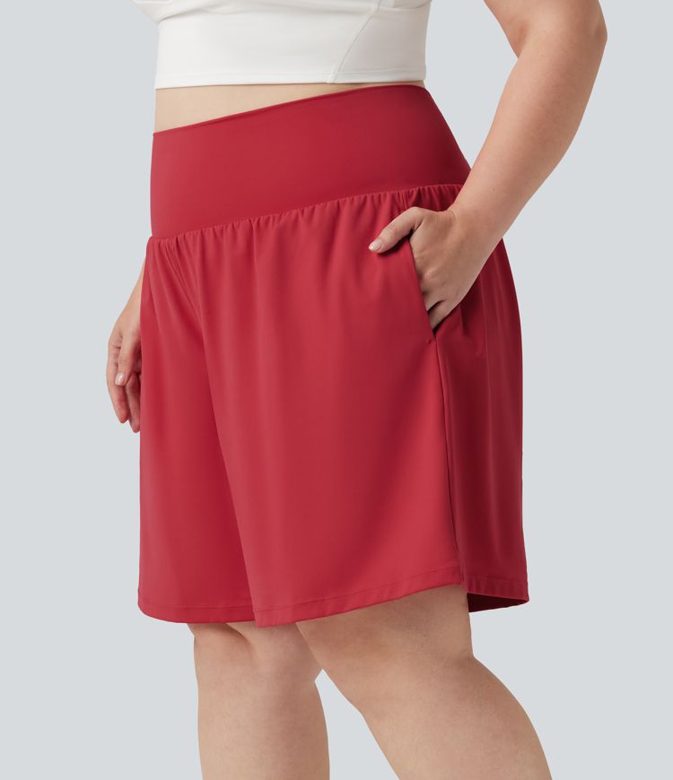 Plus Size SoftlyZero™ Airy Super High Waisted 2-in-1 Cool Touch Yoga Shorts 9'' with Pockets Plus Size SoftlyZero™ Airy Super High Waisted 2-in-1 Cool Touch Yoga Shorts 9'' with Pockets