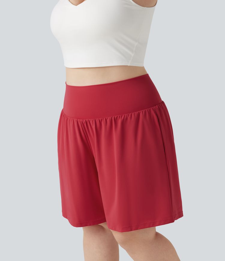 Plus Size SoftlyZero™ Airy Super High Waisted 2-in-1 Cool Touch Yoga Shorts 9'' with Pockets Plus Size SoftlyZero™ Airy Super High Waisted 2-in-1 Cool Touch Yoga Shorts 9'' with Pockets