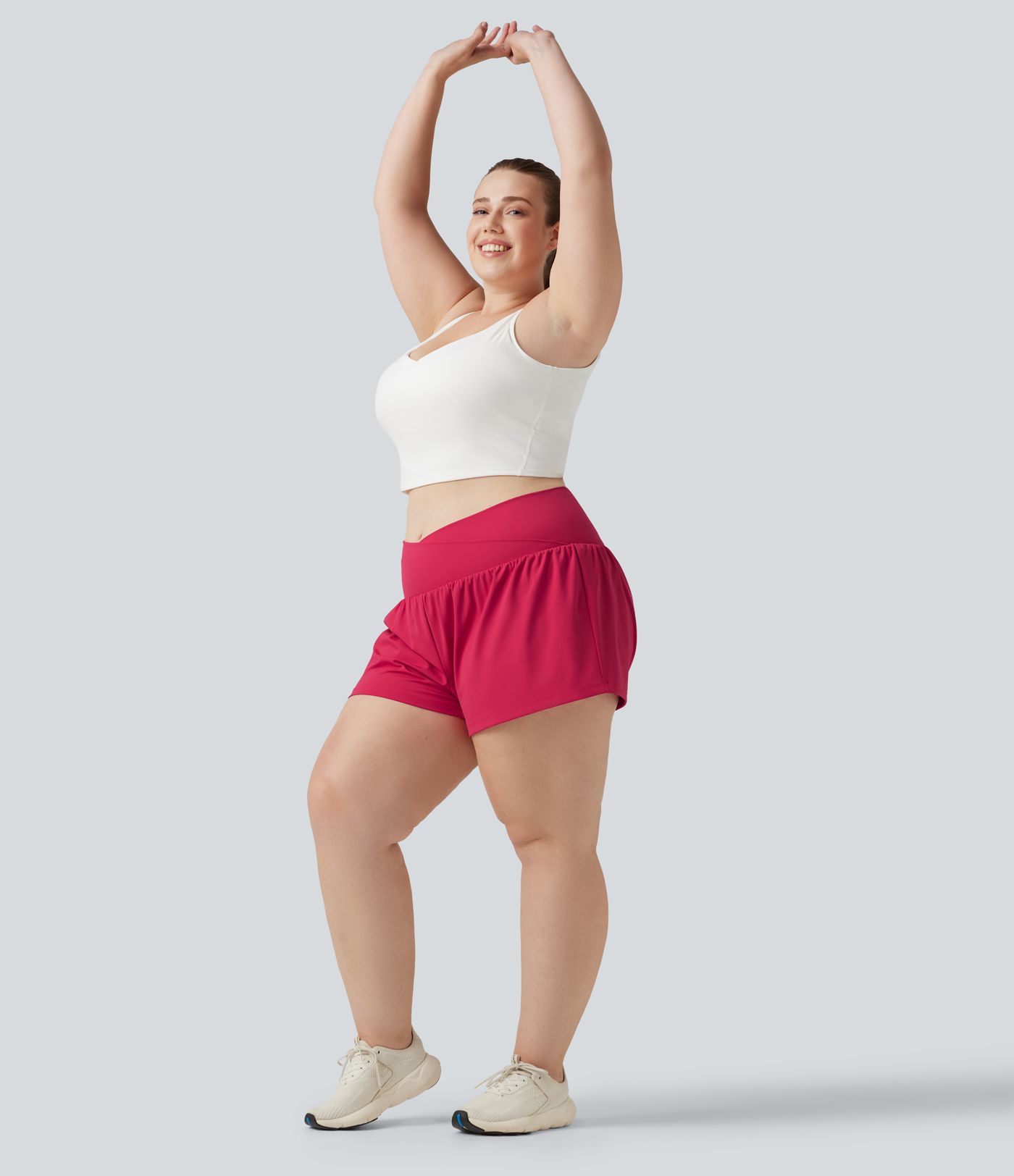 SoftlyZero™ Airy Crossover High Waisted 2-in-1 Cool Touch Yoga Plus Size Shorts 3'' with Pockets