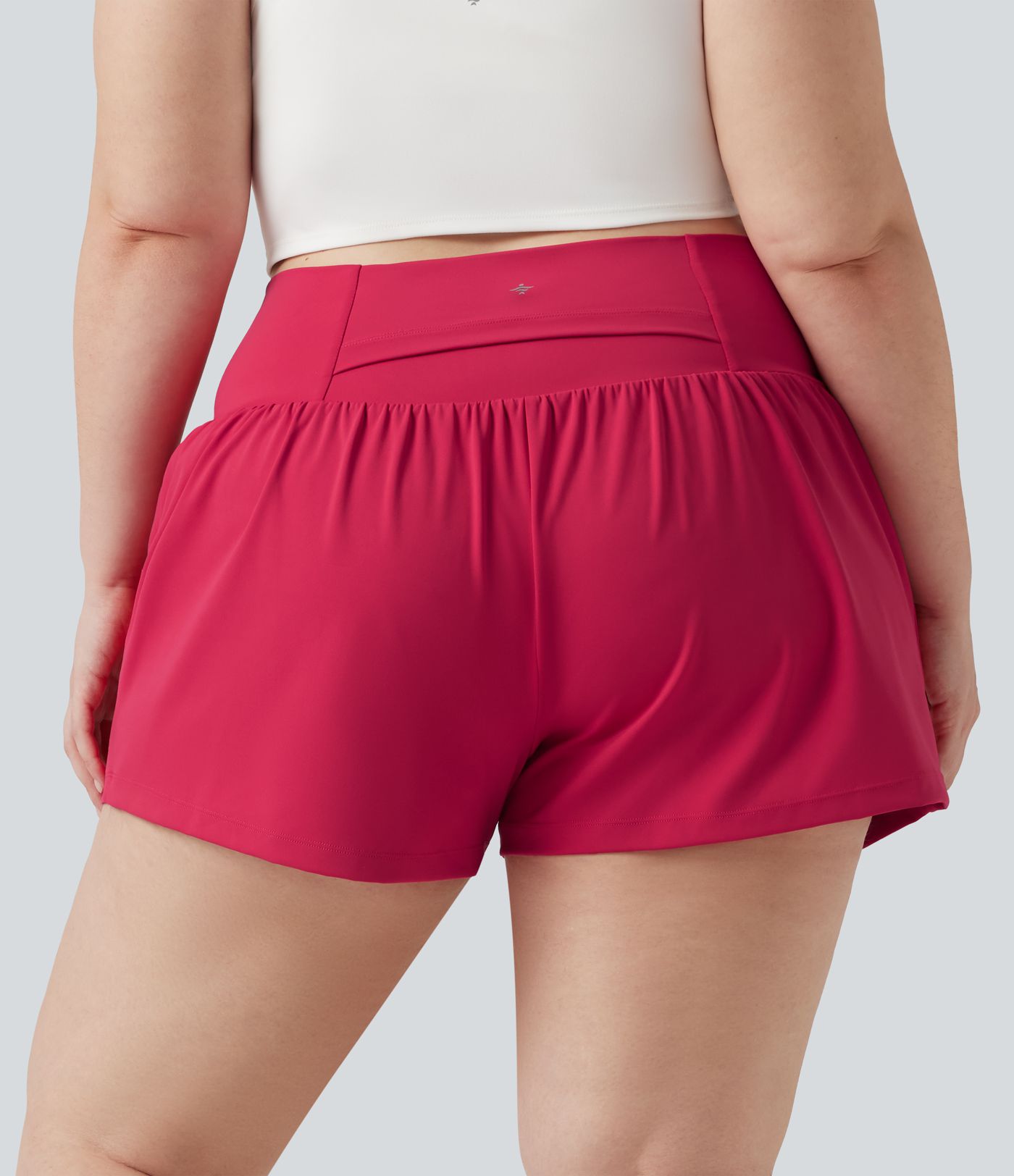 SoftlyZero™ Airy Crossover High Waisted 2-in-1 Cool Touch Yoga Plus Size Shorts 3'' with Pockets