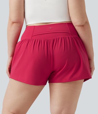SoftlyZero™ Airy Crossover High Waisted 2-in-1 Cool Touch Yoga Plus Size Shorts 3'' with Pockets