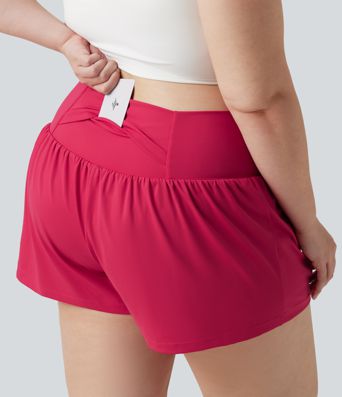SoftlyZero™ Airy Crossover High Waisted 2-in-1 Cool Touch Yoga Plus Size Shorts 3'' with Pockets