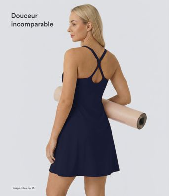 Softlyzero™ Airy Robe Sport de Yoga Plus Longue Dos Nu Découp Bretelles Réglables et Poches