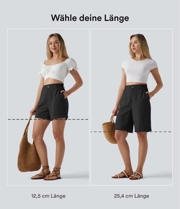 Urlaubs-Bermuda-Shorts in Leinenoptik mit hohem Bund, Seitentaschen und umgeschlagenem Saum