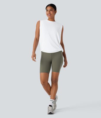 Débardeur de yoga col rond froncé, tissu rafraîchissant - Protection UPF50+ Débardeur de yoga col rond froncé, tissu rafraîchissant - Protection UPF50+