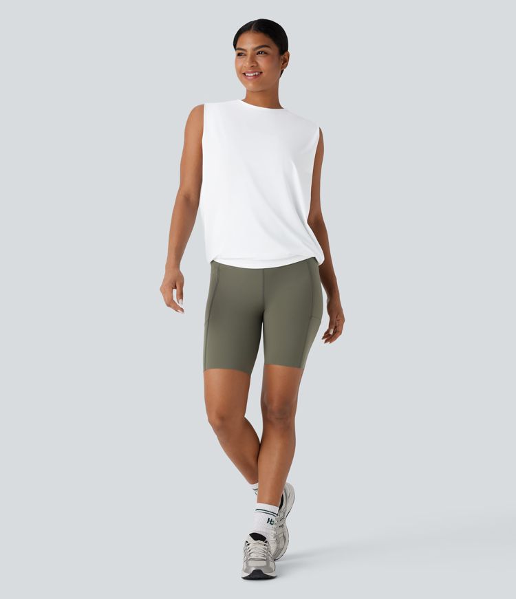 Débardeur de yoga col rond froncé, tissu rafraîchissant - Protection UPF50+ Débardeur de yoga col rond froncé, tissu rafraîchissant - Protection UPF50+