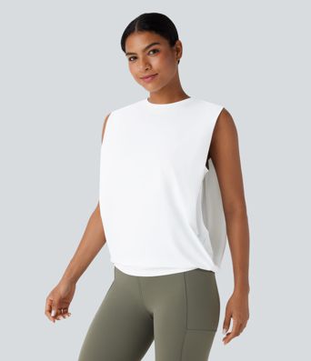 Débardeur de yoga col rond froncé, tissu rafraîchissant - Protection UPF50+ Débardeur de yoga col rond froncé, tissu rafraîchissant - Protection UPF50+