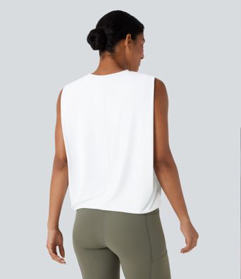 Débardeur de yoga col rond froncé, tissu rafraîchissant - Protection UPF50+ Débardeur de yoga col rond froncé, tissu rafraîchissant - Protection UPF50+
