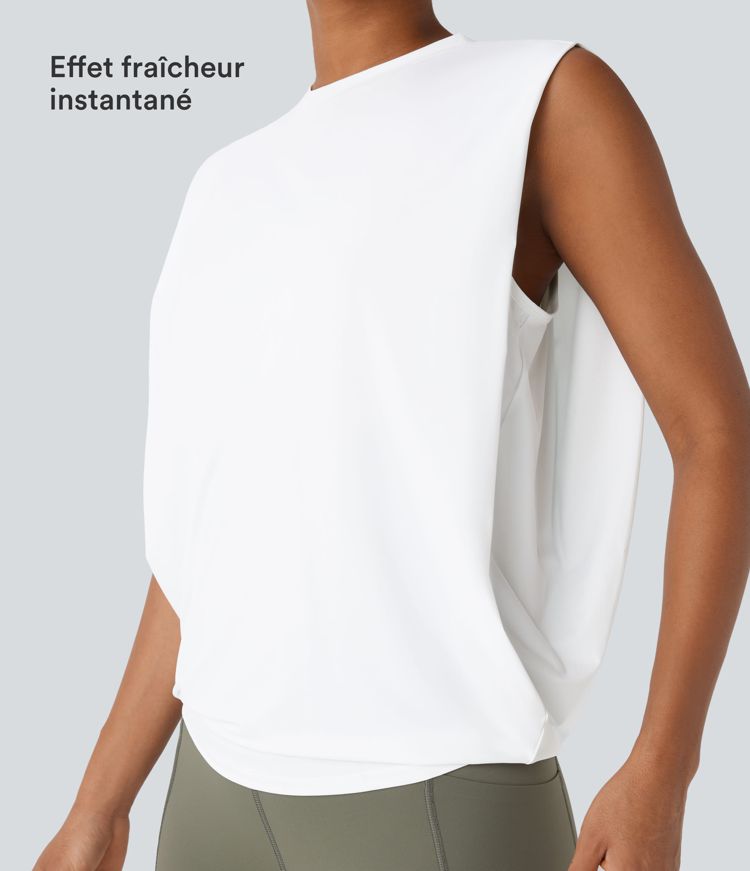 Débardeur de yoga col rond froncé, tissu rafraîchissant - Protection UPF50+ Débardeur de yoga col rond froncé, tissu rafraîchissant - Protection UPF50+