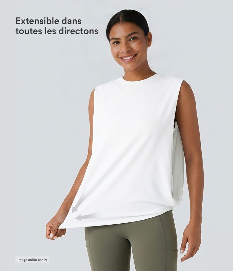 Débardeur de yoga col rond froncé, tissu rafraîchissant - Protection UPF50+ Débardeur de yoga col rond froncé, tissu rafraîchissant - Protection UPF50+