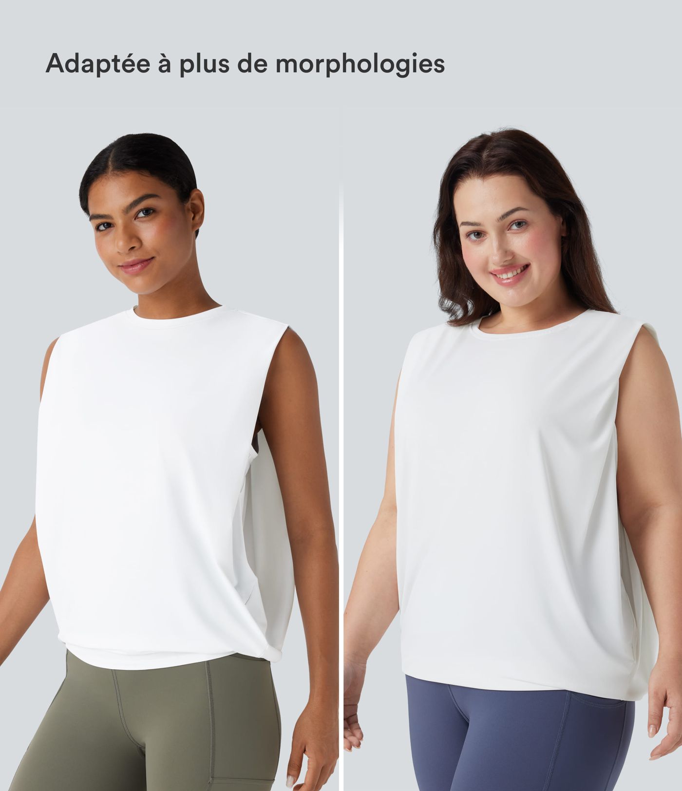 Débardeur de yoga col rond froncé, tissu rafraîchissant - Protection UPF50+ Débardeur de yoga col rond froncé, tissu rafraîchissant - Protection UPF50+