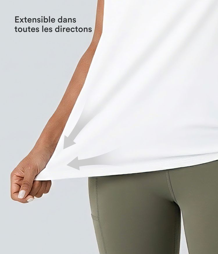 Débardeur de yoga col rond froncé, tissu rafraîchissant - Protection UPF50+