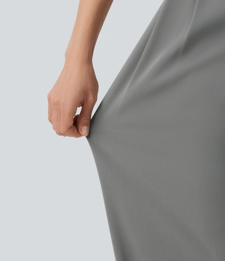 Pantalon tailleur Halara Flex™ à taille mi-haute, coupe droite et froncée, avec poches Pantalon tailleur Halara Flex™ à taille mi-haute, coupe droite et froncée, avec poches