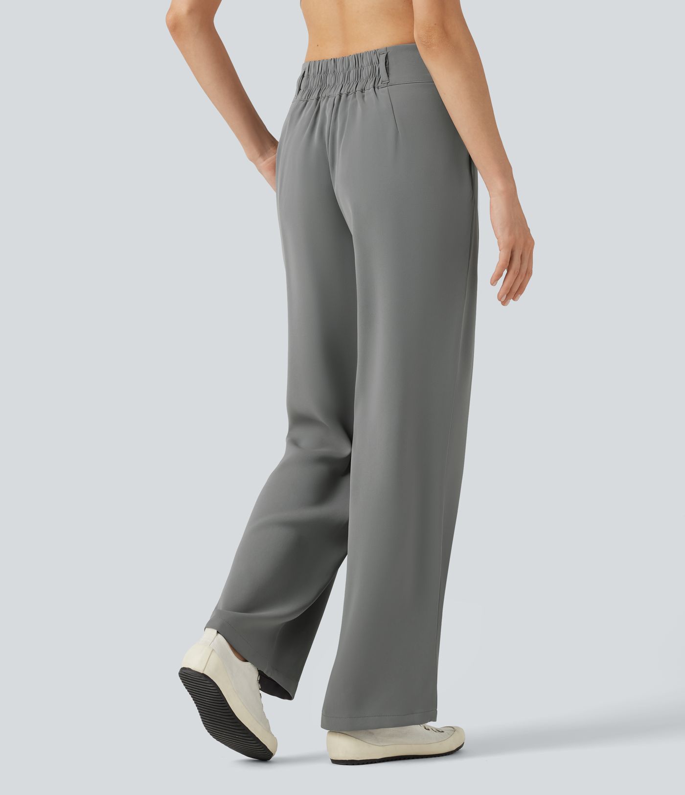Pantalon tailleur Halara Flex™ à taille mi-haute, coupe droite et froncée, avec poches Pantalon tailleur Halara Flex™ à taille mi-haute, coupe droite et froncée, avec poches