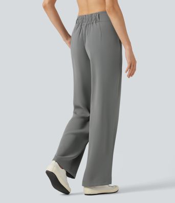 Pantalon tailleur Halara Flex™ à taille mi-haute, coupe droite et froncée, avec poches Pantalon tailleur Halara Flex™ à taille mi-haute, coupe droite et froncée, avec poches