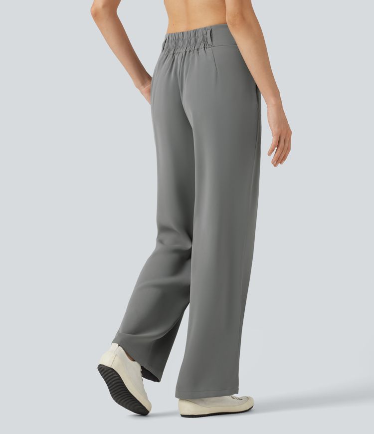 Pantalon tailleur Halara Flex™ à taille mi-haute, coupe droite et froncée, avec poches Pantalon tailleur Halara Flex™ à taille mi-haute, coupe droite et froncée, avec poches