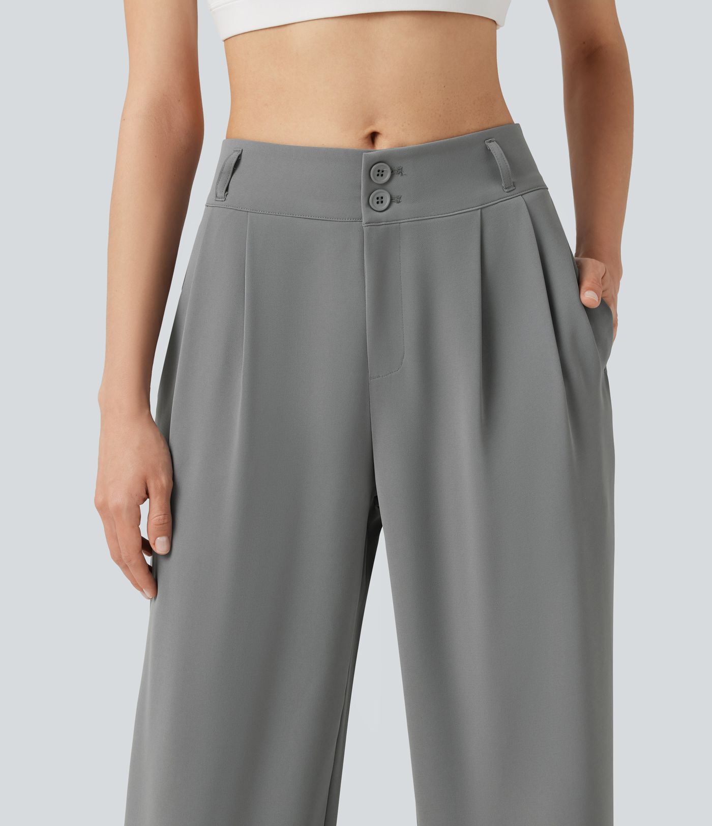 Pantalon tailleur Halara Flex™ à taille mi-haute, coupe droite et froncée, avec poches Pantalon tailleur Halara Flex™ à taille mi-haute, coupe droite et froncée, avec poches