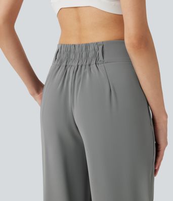 Pantalon tailleur Halara Flex™ à taille mi-haute, coupe droite et froncée, avec poches Pantalon tailleur Halara Flex™ à taille mi-haute, coupe droite et froncée, avec poches