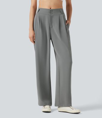 Pantalon tailleur Halara Flex™ à taille mi-haute, coupe droite et froncée, avec poches Pantalon tailleur Halara Flex™ à taille mi-haute, coupe droite et froncée, avec poches
