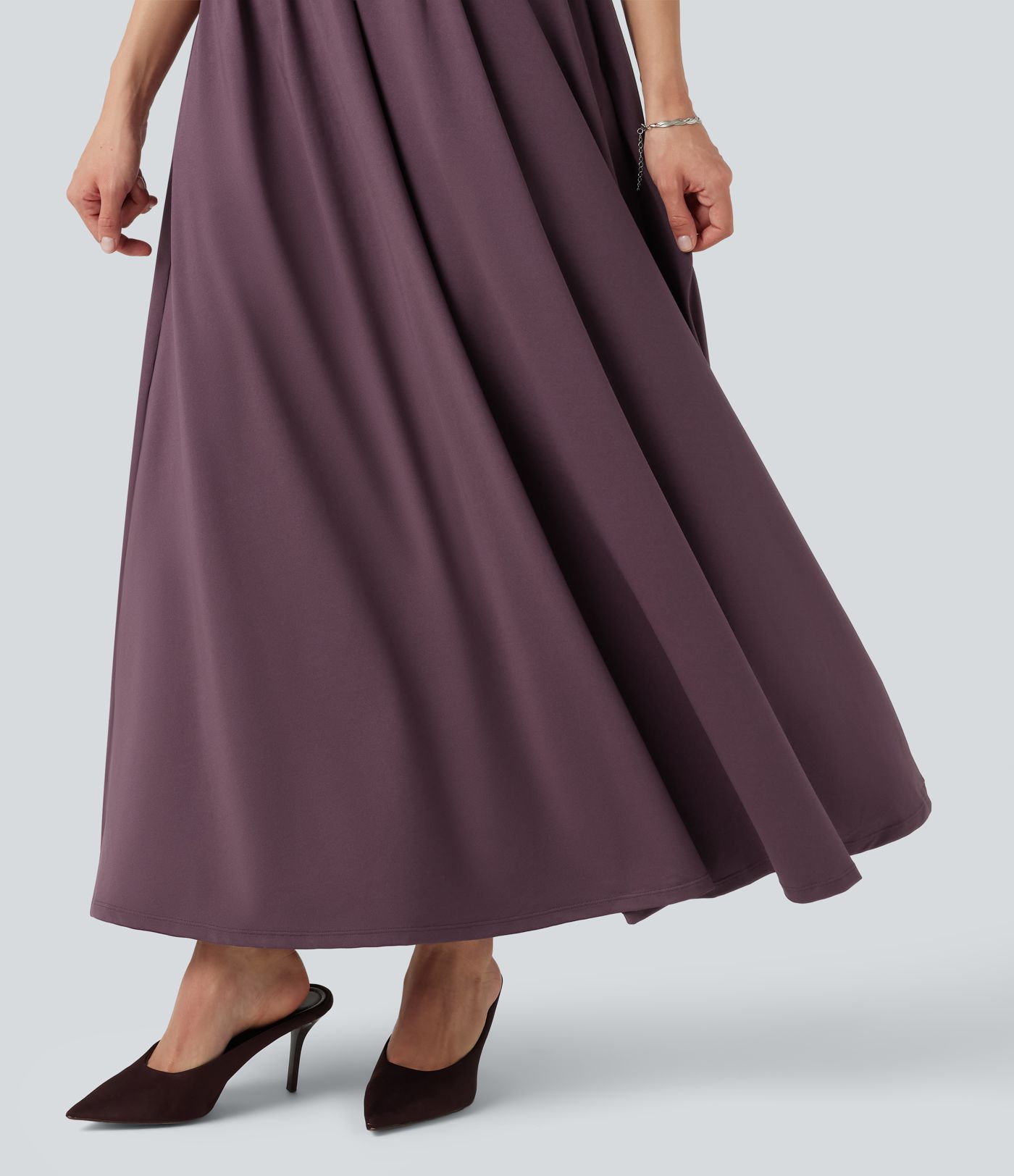 V Neck Sleeveless Flowy Midi Work Dress with Pockets V Neck Sleeveless Flowy Midi Work Dress with Pockets