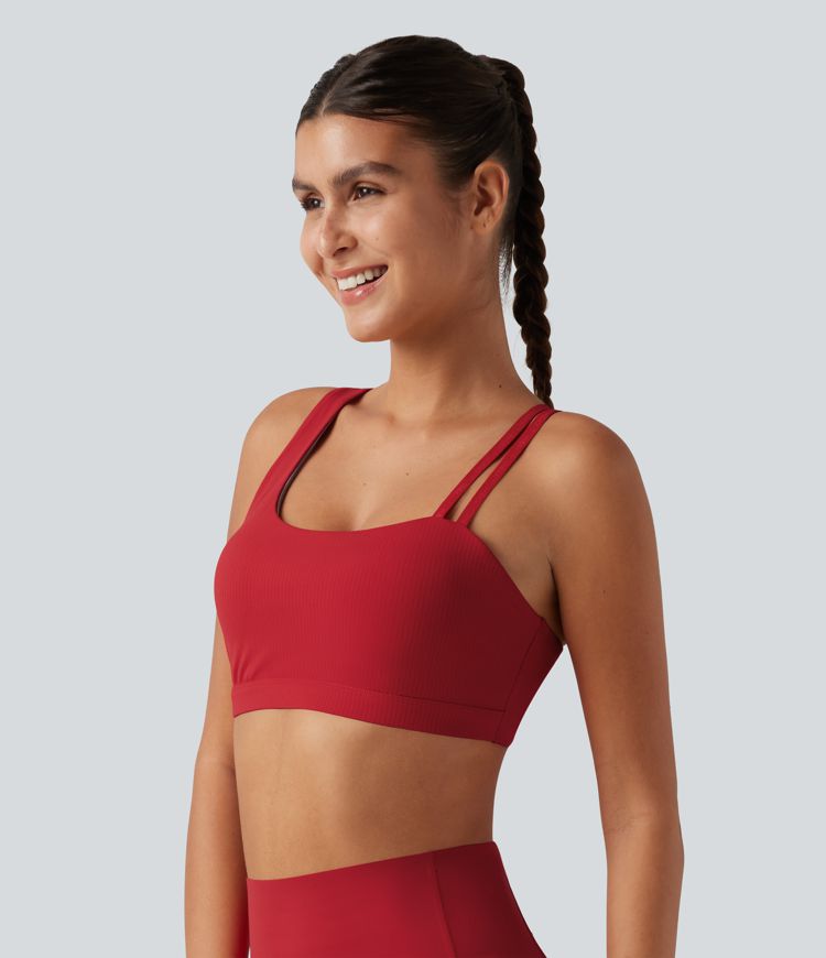 Halara UltraSculpt™ Ribbed Low Support Asymmetric Cut Out Built-in Bra Running Sports Bra Halara UltraSculpt™ Ribbed Low Support Asymmetric Cut Out Built-in Bra Running Sports Bra