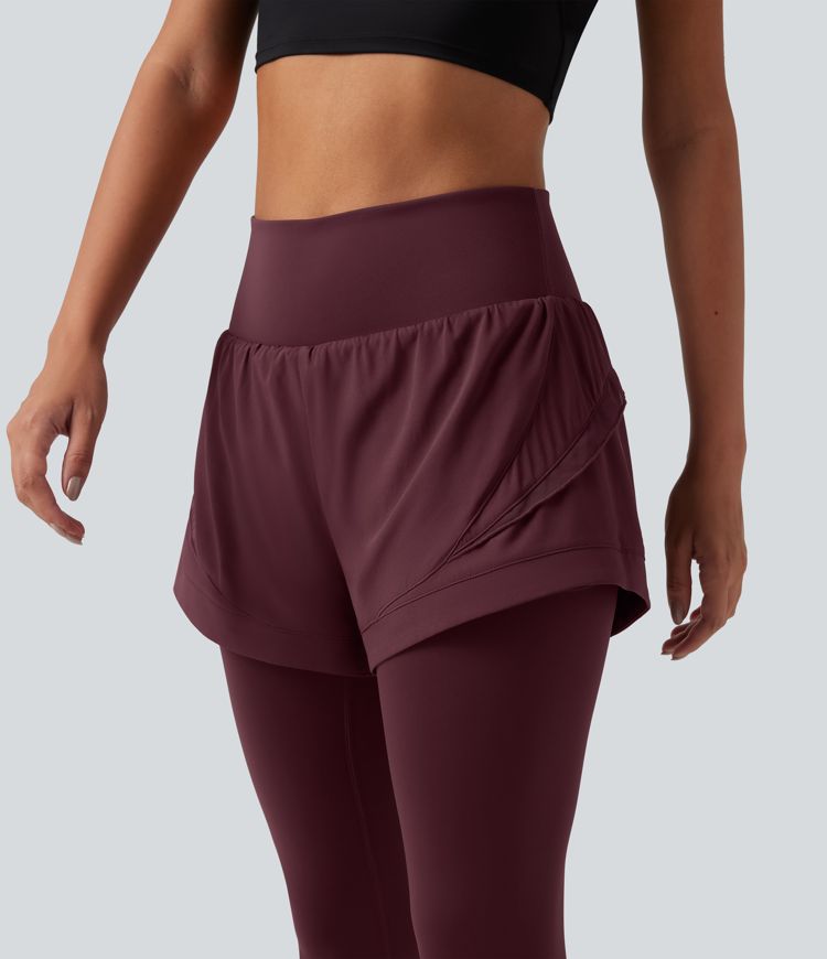 Breezeful™ High Waisted Tummy Control 2-in-1 Quick Dry Running Trousers with Pockets