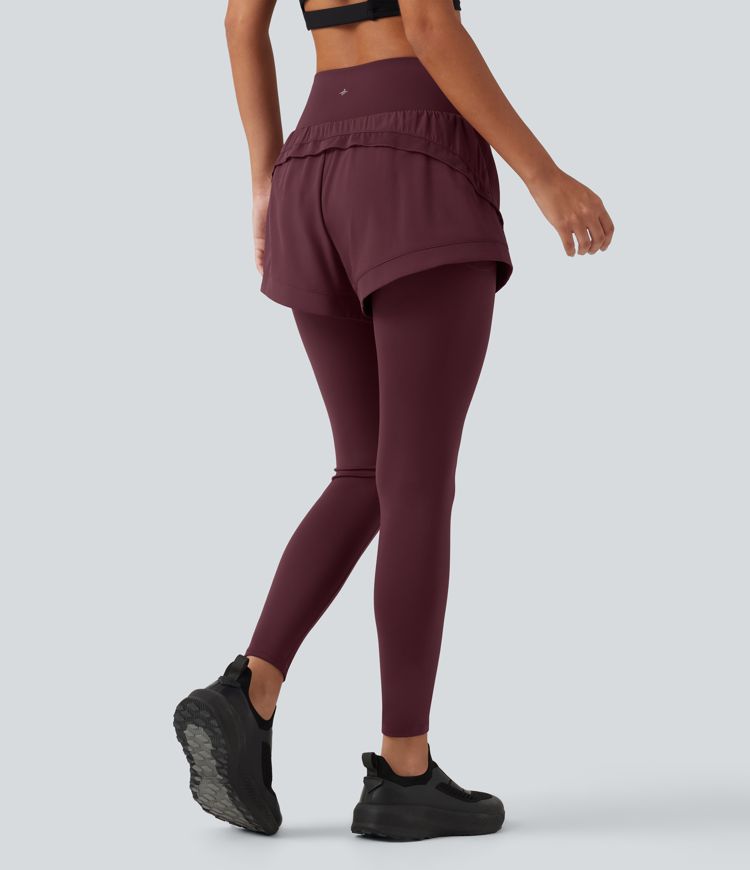 Breezeful™ High Waisted Tummy Control 2-in-1 Quick Dry Running Trousers with Pockets