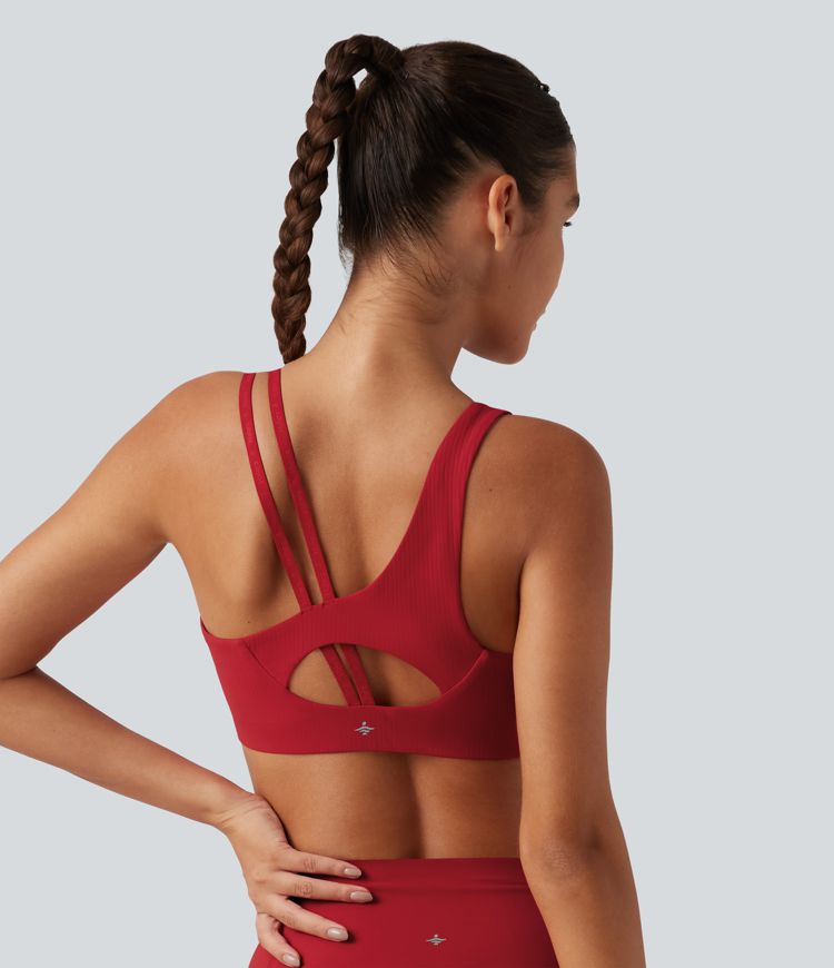 Halara UltraSculpt™ Ribbed Low Support Asymmetric Cut Out Built-in Bra Running Sports Bra Halara UltraSculpt™ Ribbed Low Support Asymmetric Cut Out Built-in Bra Running Sports Bra