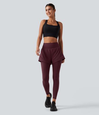 Breezeful™ High Waisted Tummy Control 2-in-1 Quick Dry Running Trousers with Pockets