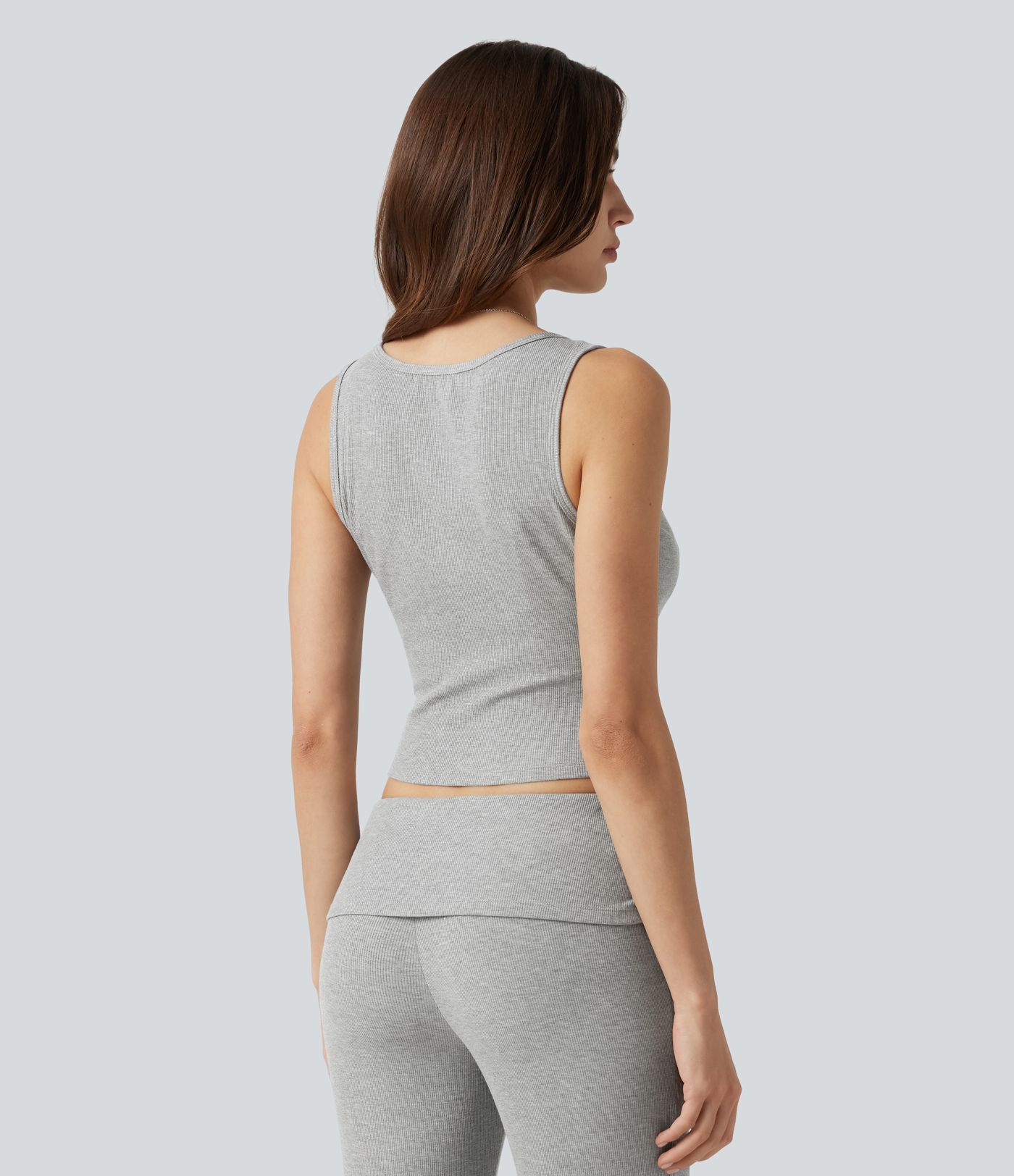 High Stretch Ribbed Knit Square Neck Contrast Lace Casual Tank Top
